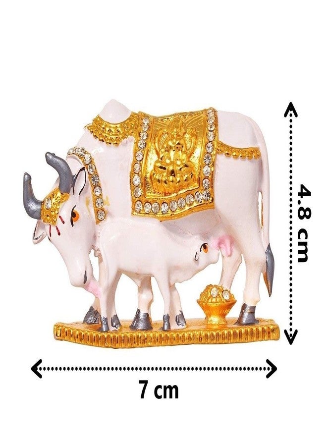 GCT Kamadhenu Cow and Calf Idol (B-94) White Gold Metal Statue for Home Décor Car Dashboard Mandir Pooja Murti Temple Puja Office Table Showpiece - Image 2